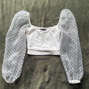 Zara White Top with Sheer Sleeves